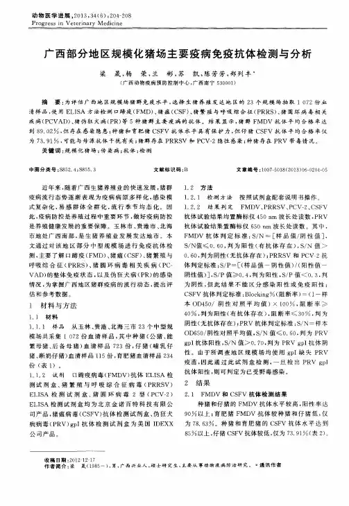 广西部分地区规模化猪场主要疫病免疫抗体检测与分析