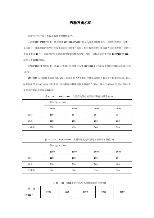 汽轮发电机组振动标准