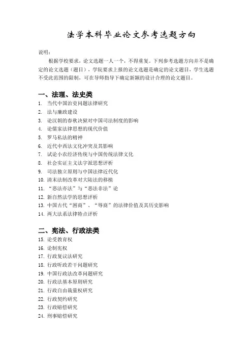 法学本科毕业论文参考选题方向