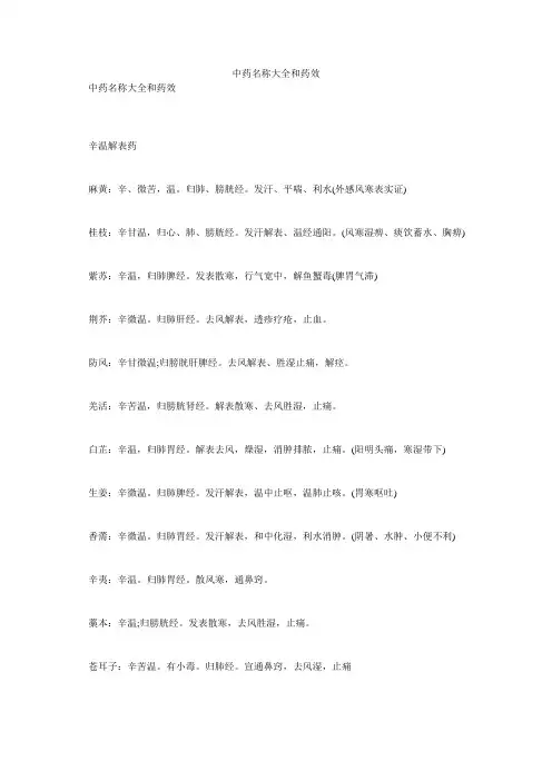 中药名称大全和药效