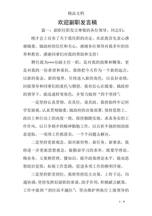 欢迎副职发言稿