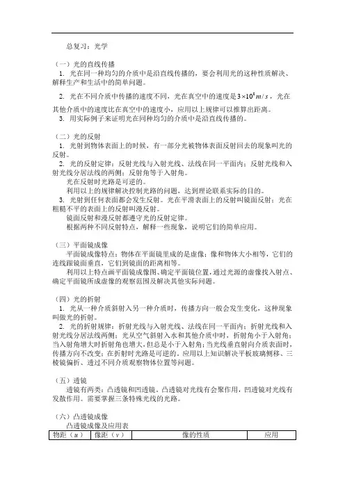 中考物理总复习：光学
