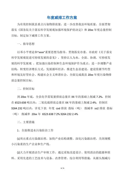 【工作方案】年度减排工作方案