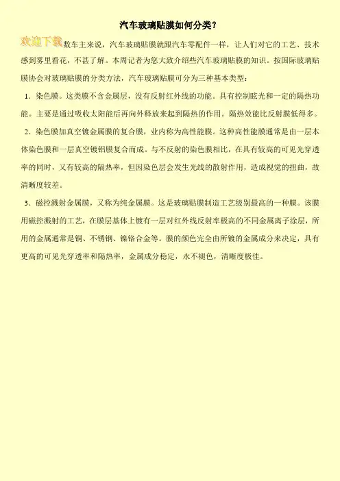 汽车玻璃贴膜如何分类？