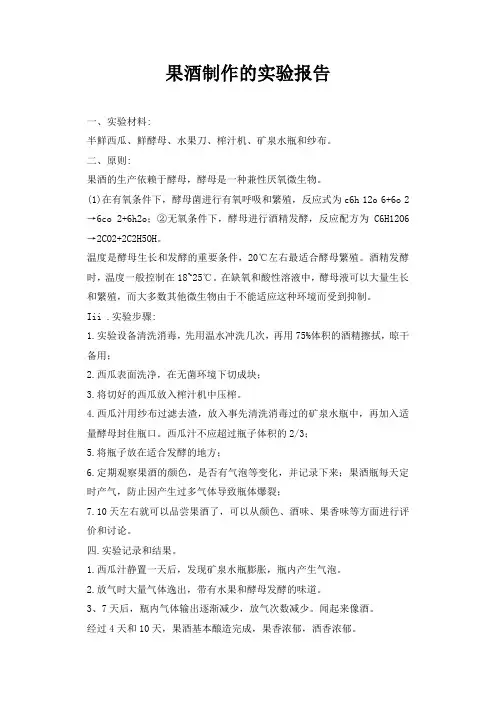果酒制作的实验报告
