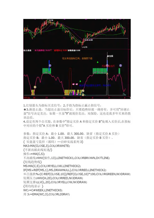 通达信指标公式源码 实盘盈亏监控 设定好盈亏% 指标自动监控 主图指标 源码