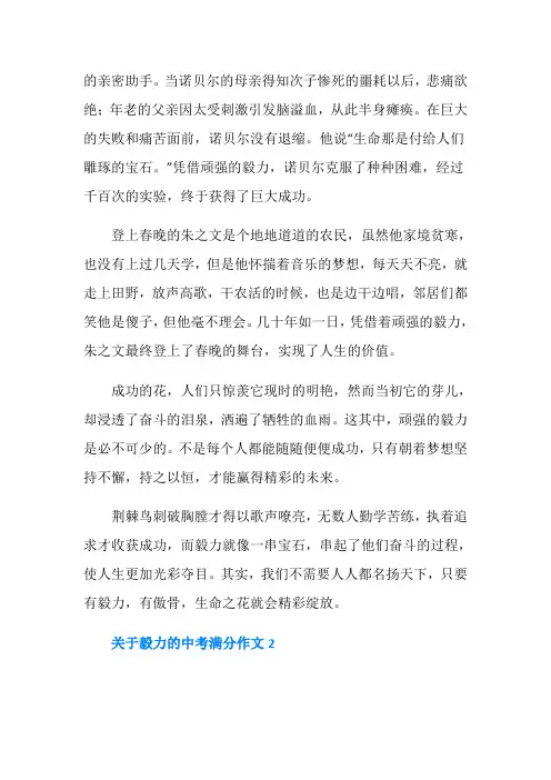 关于毅力的中考满分作文
