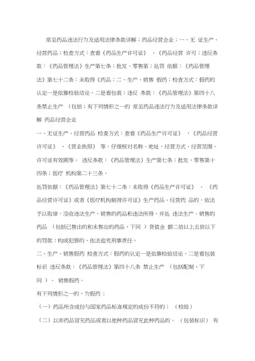 常见药品违法行为及适用法律条款
