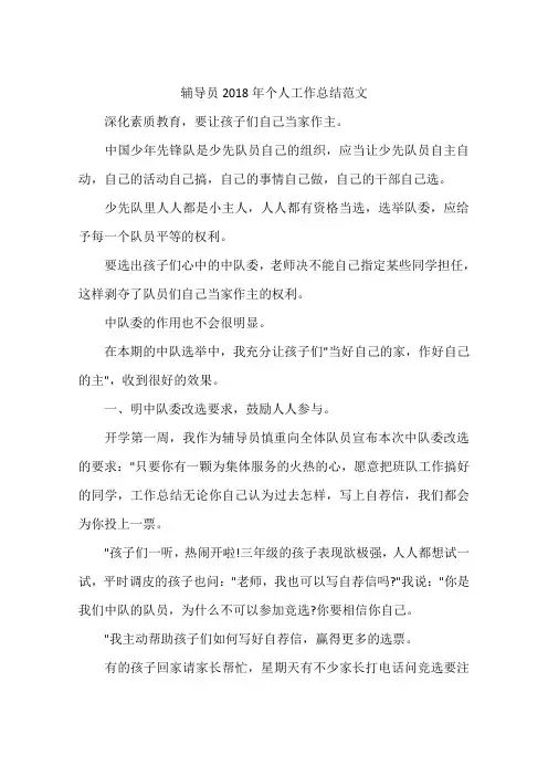 辅导员2018年个人工作总结范文