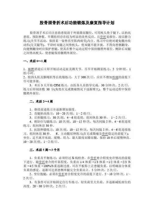 股骨颈骨折术后功能锻炼及康复指导计划