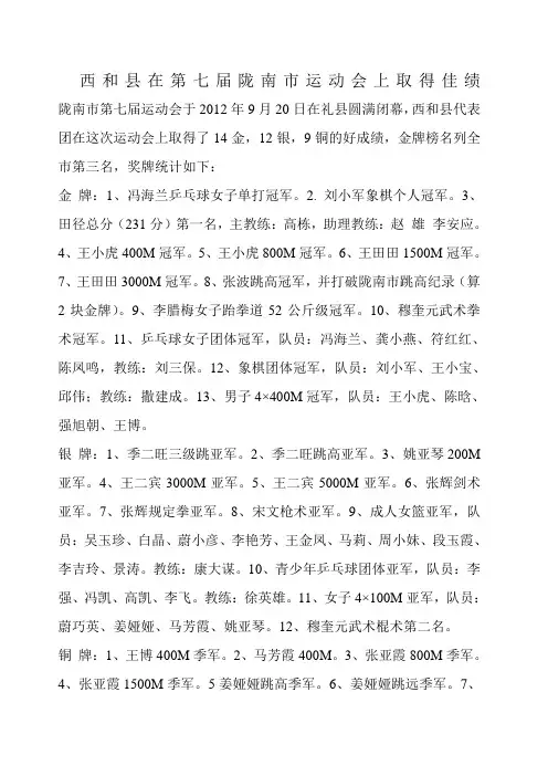 西和县在第七届陇南市运动会上取得佳绩