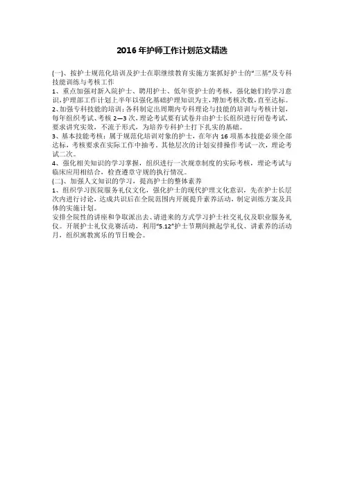 2016年护师工作计划范文精选