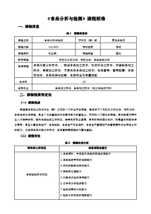 食品分析与检测课程标准