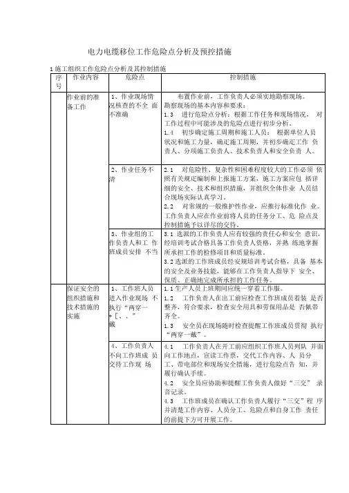 电力电缆移位工作危险点分析及预控措施