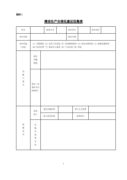 清洁生产合理化建议统一表格