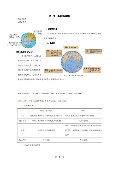 人教版地理七上第一章第一节 地球和地球仪 教案1