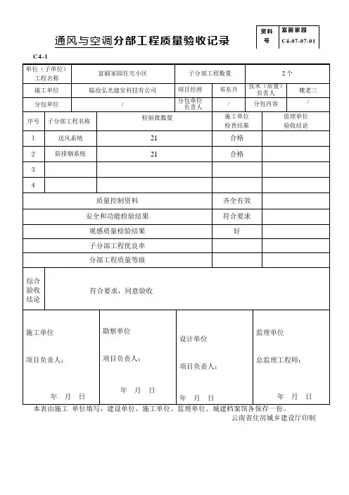 分部工程质量验收记录
