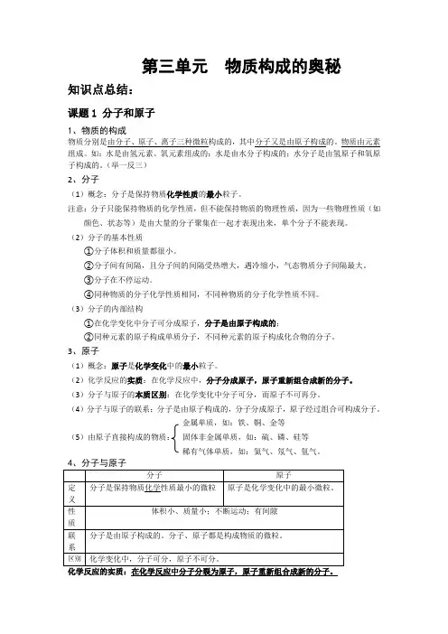 (完整word版)初三化学第三单元知识点总结