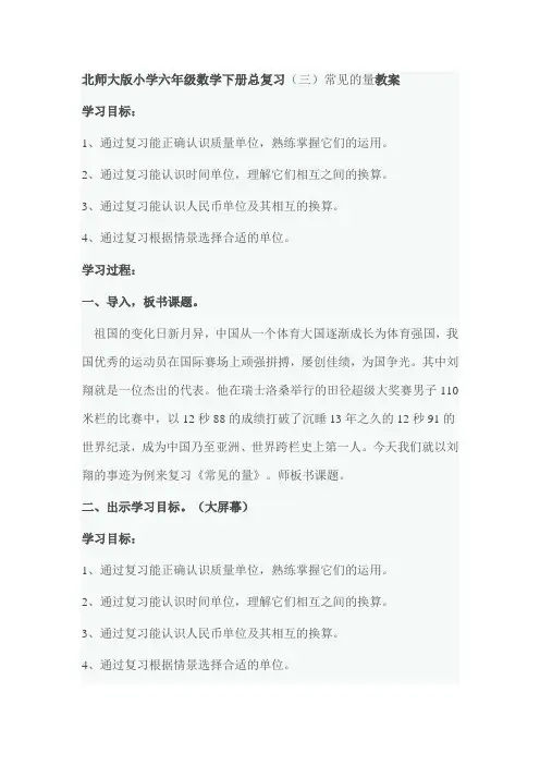 北师大版小学六年级数学下册总复习