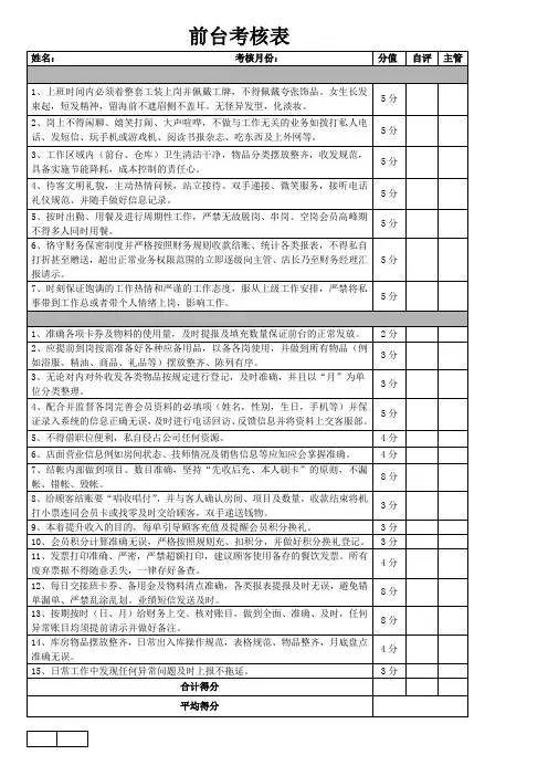 前台接待考核表