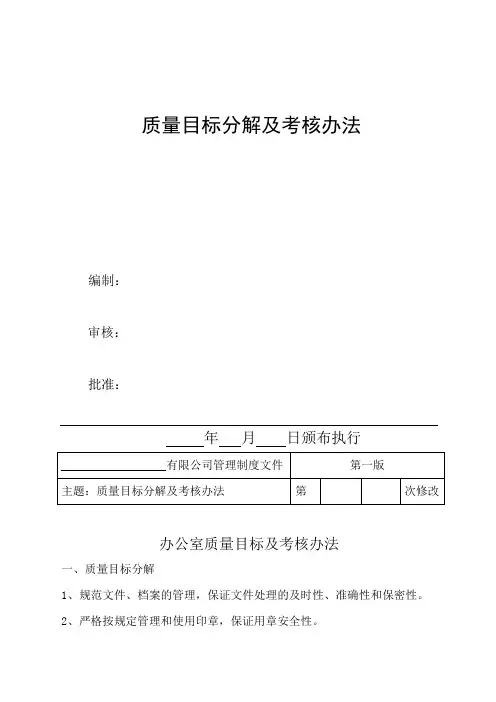 质量目标分解及考核办法
