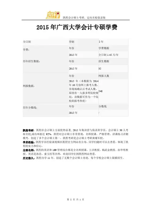 2015年广西大学会计专硕学费