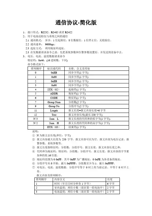 BDU100-4节电池通信协议(简化)