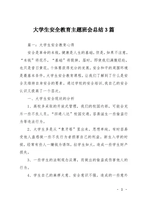 大学生安全教育主题班会总结3篇