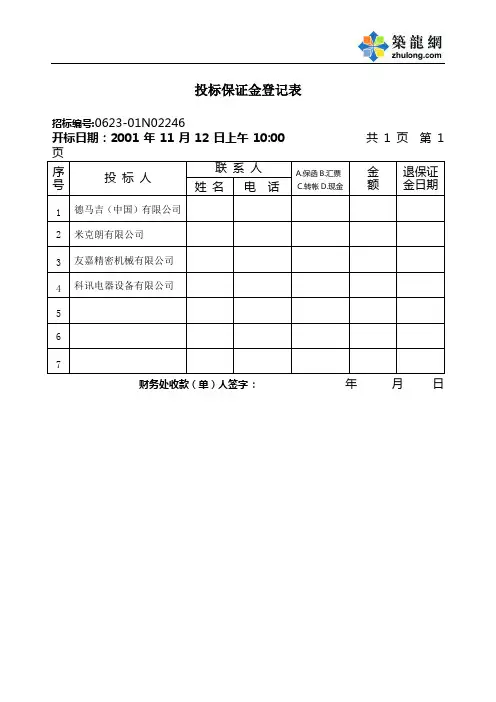 设备采购招标评标表格格式