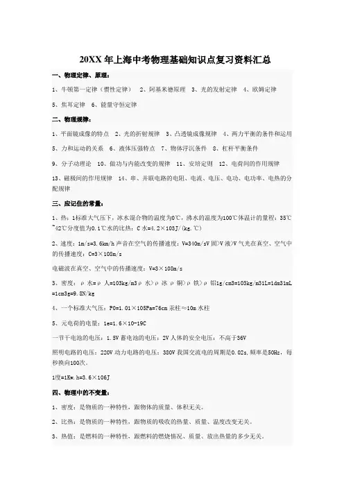 中考物理基础知识点复习资料汇总