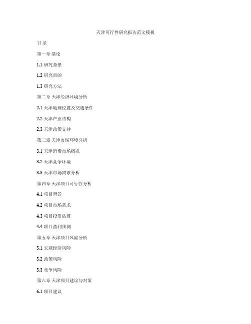 天津可行性研究报告范文模板