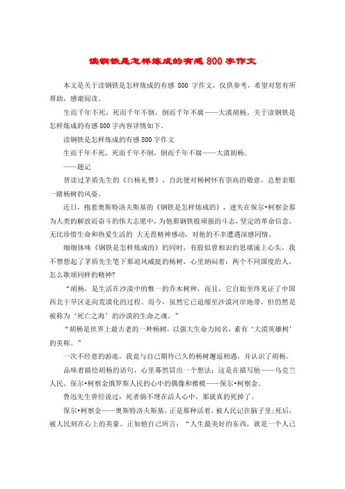 读钢铁是怎样炼成的有感800字作文