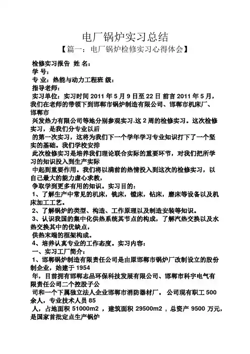 工作总结之电厂锅炉实习总结