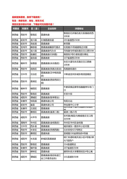 新版陕西省圆通快递企业公司商家户名录单联系方式地址大全608家