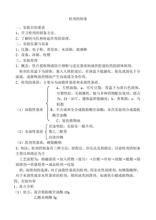 栓剂的制备实验报告