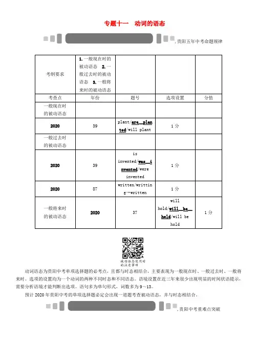 中考命题研究(贵阳)2020中考英语 语法专题突破 专题十一 动词的语态(无答案)