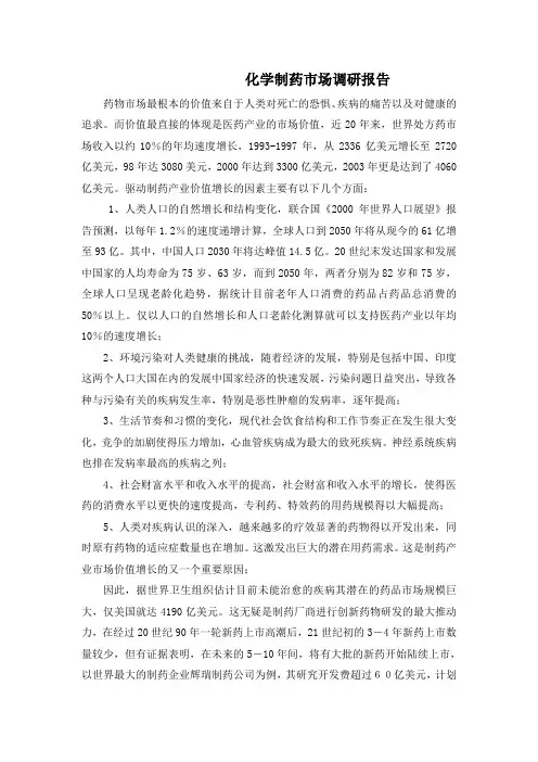化学制药市场调研报告