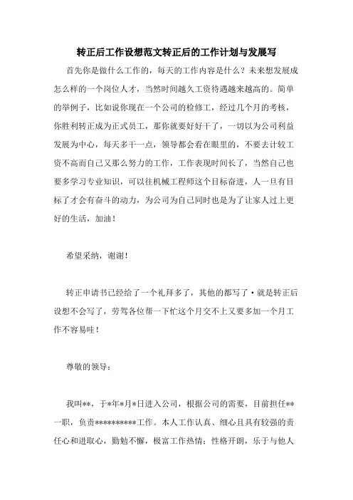 转正后工作设想范文转正后的工作计划与发展写