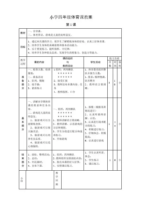 小学四年级体育课教案[1]