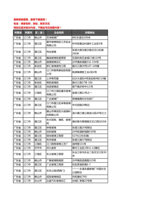 新版广东省江门市玻璃店企业公司商家户名录单联系方式地址大全528家
