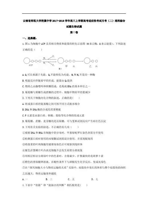 云南省师范大学附属中学2017-2018学年高三上学期高考适应性考试月考(二)理综生物试题 Word版含答案