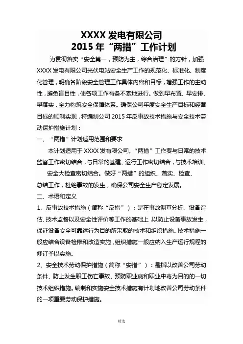 XX公司2015年“两措”工作计划