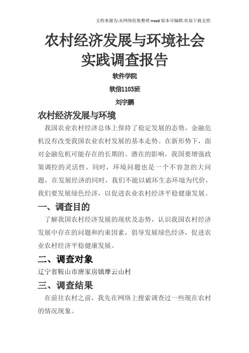 农村经济发展与环境社会实践调查报告
