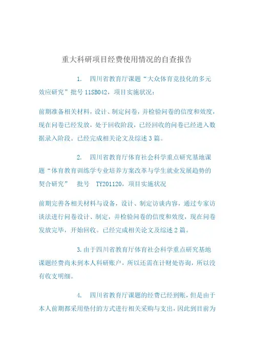 重大科研项目经费使用情况的自查报告