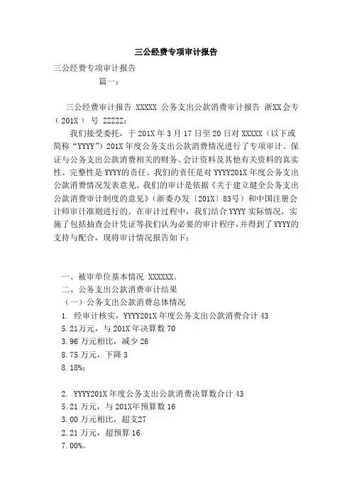 三公经费专项审计报告(范本)