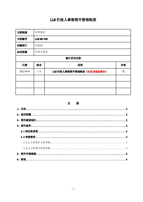 行政人事部晋升管理制度