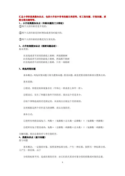 汇总小学阶段奥数知识点