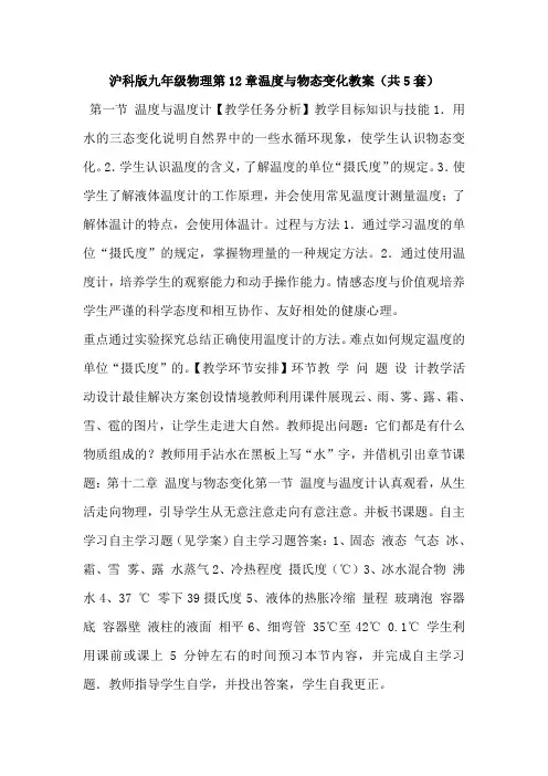 沪科版九年级物理第12章温度与物态变化教案(共5套)