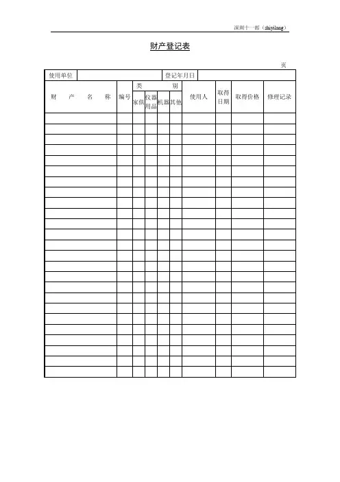 深圳十一郎计算机软件公司财产登记表