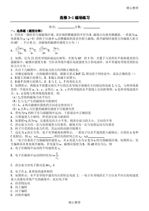 重点高中物理选修3-1磁场 安培力 洛伦兹力